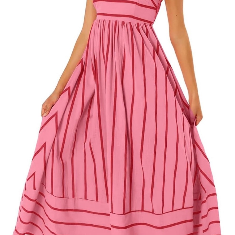 Pink and Red Striped Maxi Dress